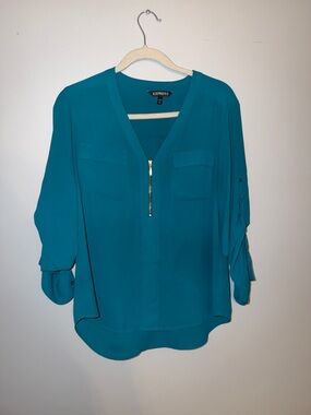 Express Teal V-Neck Blouse